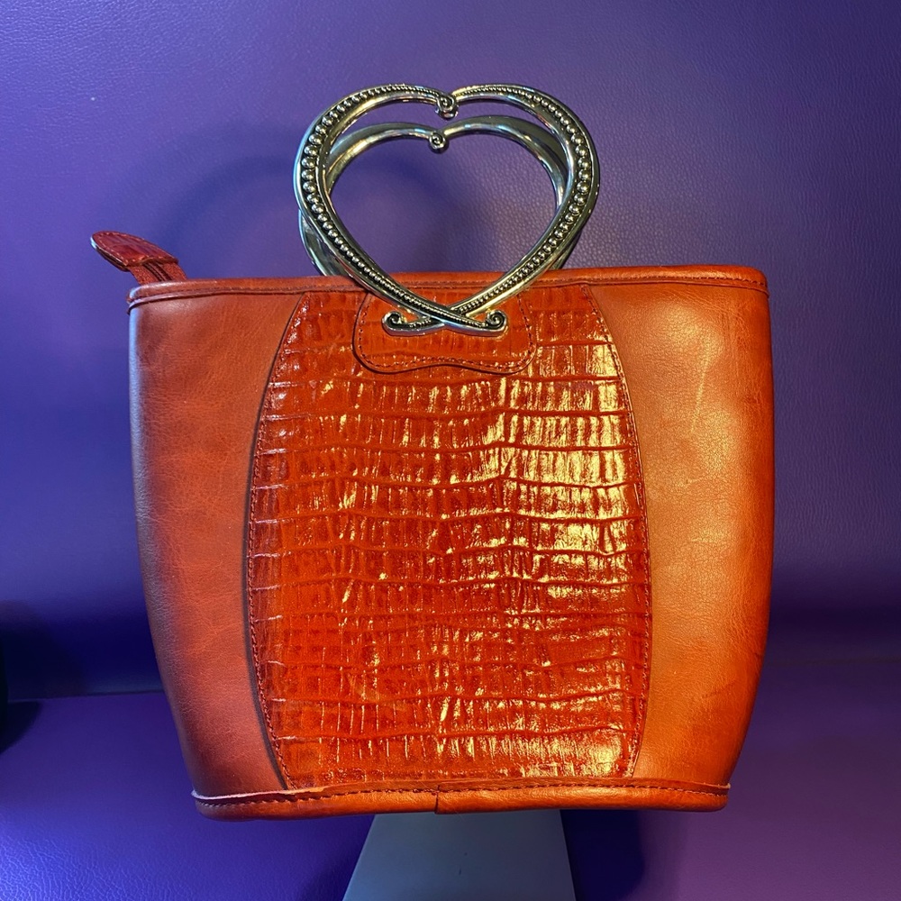 Red Leather Handbag w/Metal Heart Handle. Corazon. Bucket …